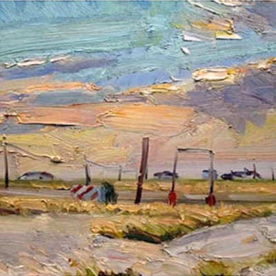 Dungeness, twilght (26x20ins.  oil on canvas