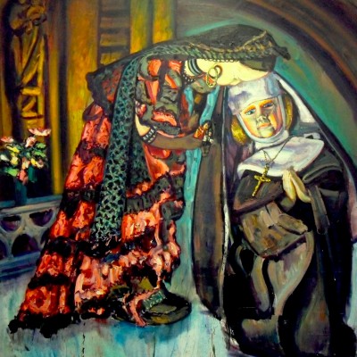 Nun and Spanish dancer, 72 x72ins. oil on canvas