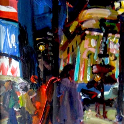 Picadilly Circus, 9pm, (14 x 10 ins, acrylic on board