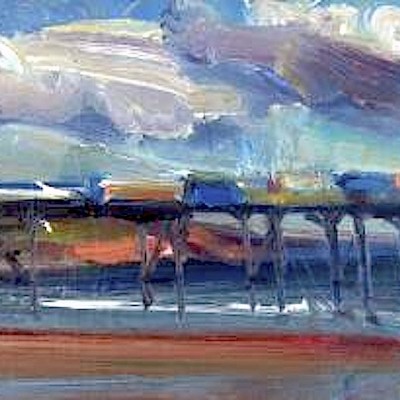 Teignmouth pier - blustery day, 10x7ins. oil on board