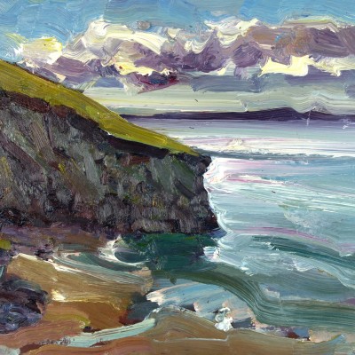 Tide changing - twilight, Trebarwith Strand, cornwall, 12x9ins. oil on board