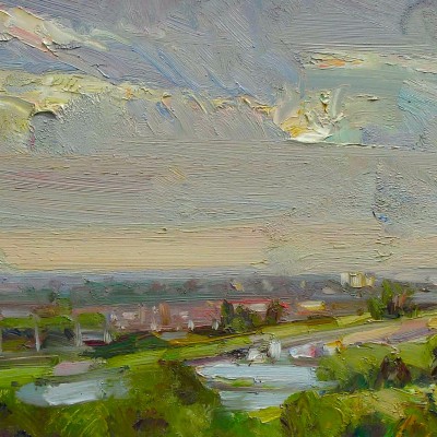 View from Alexandra Palace, 26x14ins  oil on board