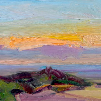 View from Sutton Bank, North Yorkshire -sunset, 16x9ins. oil on board