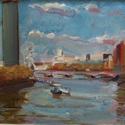 View from Vauxhall Bridge, 10x10ins. oil on canvas
