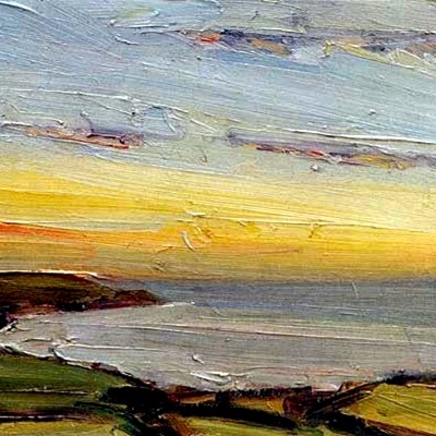 View over Robin Hoods Bay - sunset, 26x20ins. oil on board