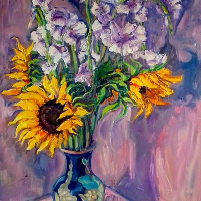 11-Sunflowers-and-Gladioli-oil-on-canvas-48-x30-ins