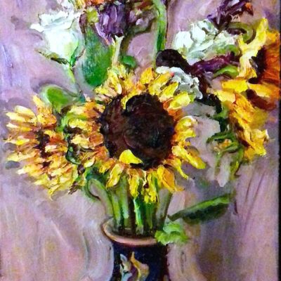 Sunflowers-with-Irises-and-Roses-26ins-x-18ins-oil-on-canvas
